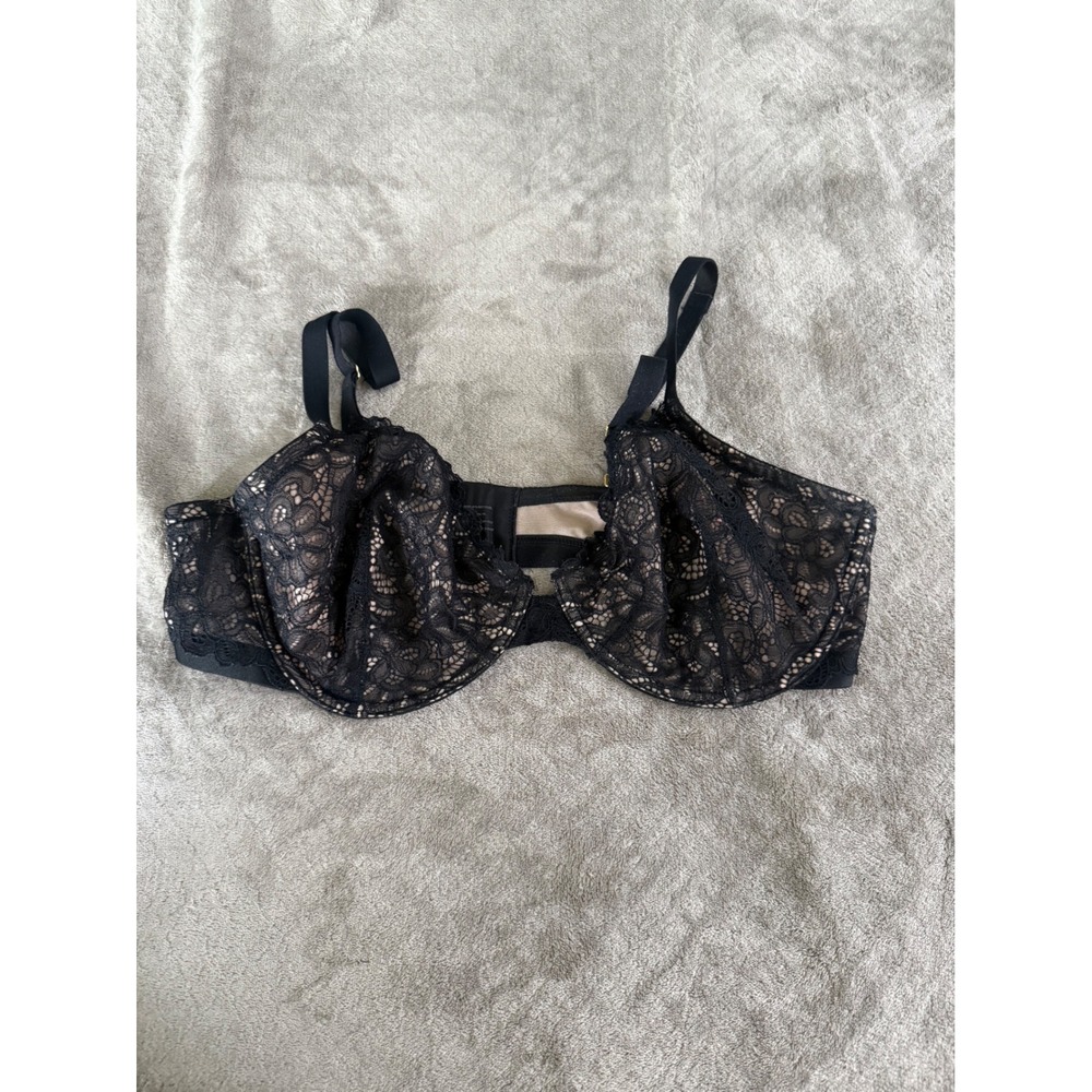 Soma Unlined Plunge Bra Black Lace Tan‎ Mesh Underwire 40DD 102201